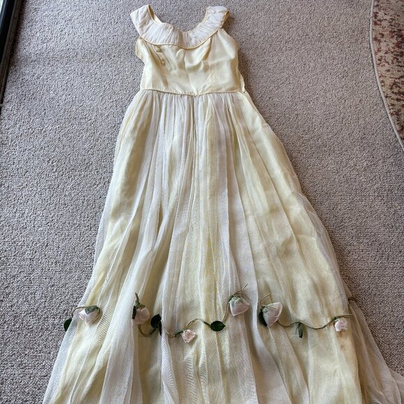 VTG Betty Lane Original 1950s Butter Yellow Cupcake Party Dress Rockabilly Pinup - Picture 2 of 15